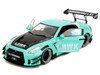 Nissan GT R R35 Liberty Walk Body Kit 2 0 RHD Right Hand Drive Light Blue with Black Hood and White Stripes Pink Slips Series 1/18 Diecast Model Car Jada 36382