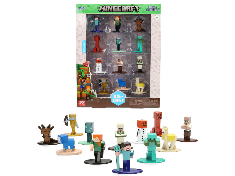 Set of 12 Diecast Figures Minecraft Video Game Nano Metalfigs Series Diecast Models Jada 37541