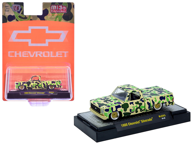 1980 Chevrolet Silverado Pickup Truck Camouflage Limited Edition to 7480 pieces Worldwide 1/64 Diecast Model Car M2 Machines 31500-MJS93