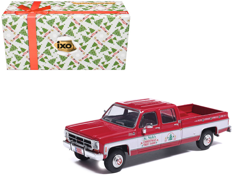 1976 GMC Sierra Grande K2500 Wideside Pickup Truck St Nick s Christmas Tree Farm Red with White Sides Christmas Limited Edition 1/64 Diecast Model Car IXO Models IA64020