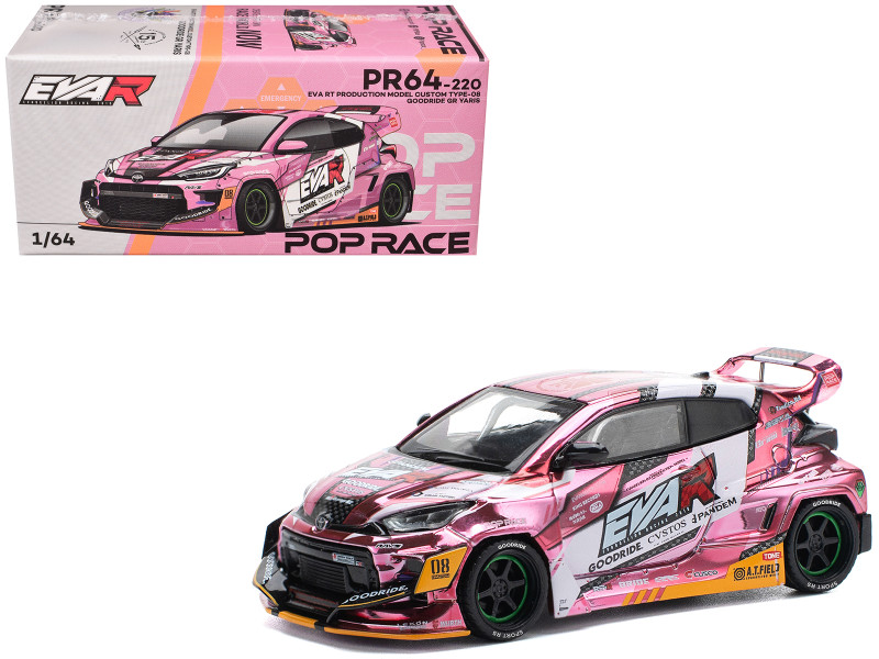 Toyota Goodride GR Yaris RHD Right Hand Drive EVA RT Production Model 08 Pink Metallic with Graphics 1/64 Diecast Model Car Pop Race PR640220
