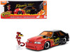 1989 Ford Mustang GT Black with Red Flame Graphics and Chester Cheetah Diecast Figure Cheetos Flamin Hot Hollywood Rides Series 1/24 Diecast Model Car Jada JA36255