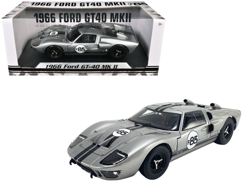1966 Ford GT 40 MKII #F85 Silver Metallic with Black Stripes 1/18 Diecast Model Car ACME SC18001
