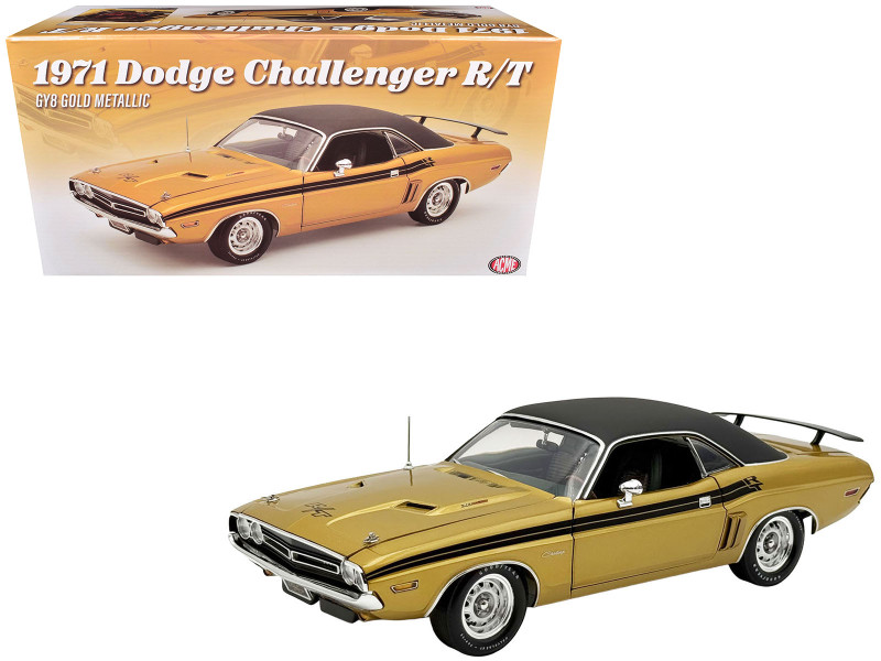 1971 Dodge Challenger R T GY8 Gold Metallic with Black Stripes and Black Vinyl Top Limited Edition to 360 pieces Worldwide 1/18 Diecast Model Car ACME A1806030