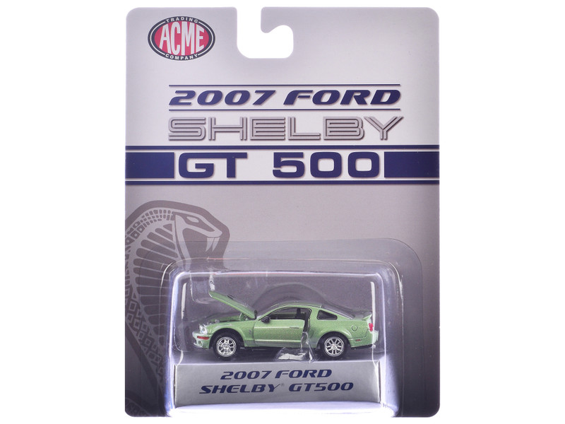 2007 Ford Shelby GT500 Lime Green Metallic with Silver Stripes Shelby Collectibles Series 1/64 Diecast Model Car ACME SC64001