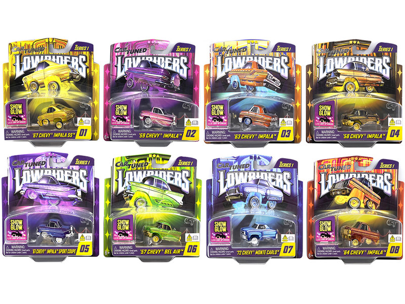 Lowriders Show Glow Series 1 Set of 8 Pieces Diecast Model Cars CarTuned 597346