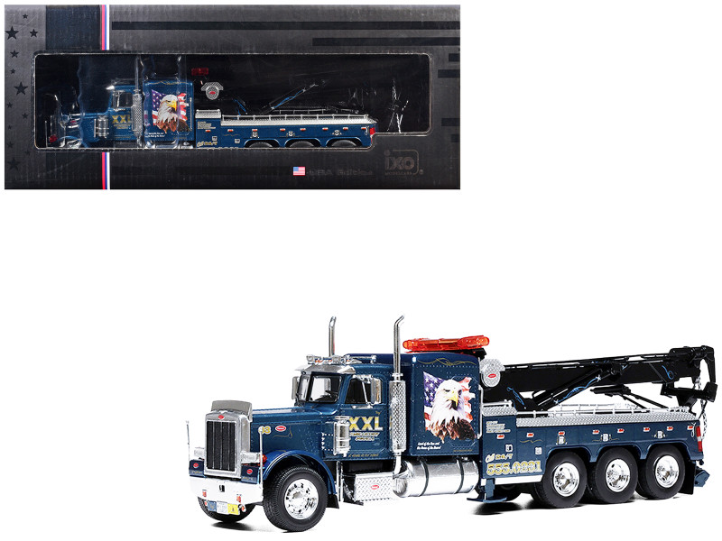 1980 Peterbilt 359 Wrecker Tow Truck XXL Towing and Recovery Blue Metallic with Graphics 1/43 Diecast Model IXO Models U43TTR001