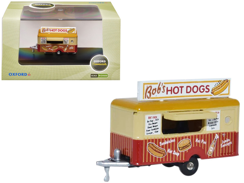 Mobile Trailer Bob s Hot Dogs Red and Yellow with Graphics 1/148 (N) Scale Diecast Model Car Oxford Diecast NTRAIL001