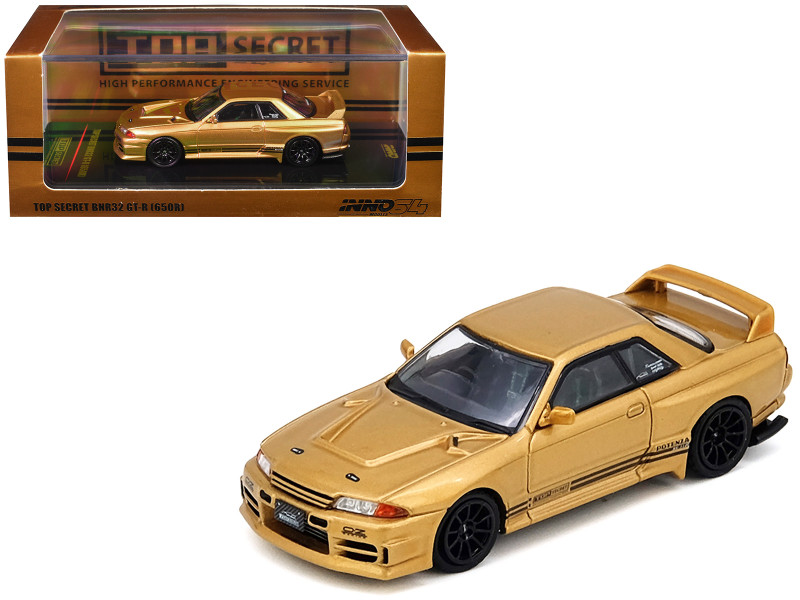 Nissan Skyline Top Secret BNR32 GT R 650R RHD Right Hand Drive Gold Metallic 1/64 Diecast Model Car Inno Models IN64-R32TS-650R
