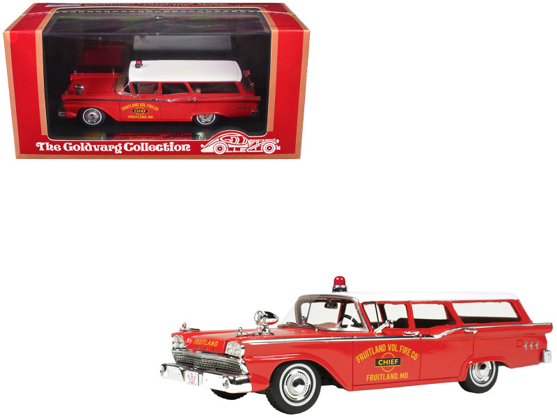 1959 Ford Country Squire Fruitland MD Fire Chief Red with White Top Limited Edition to 200 pieces Worldwide 1/43 Model Car Goldvarg Collection GC-091C