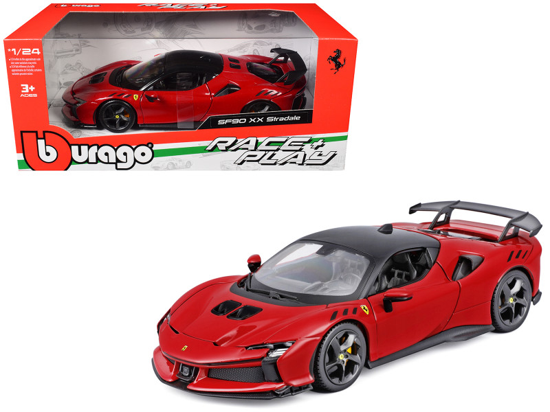 Ferrari SF90 XX Stradale Red with Black Top Race and Play Series 1/24 Diecast Model Car Bburago 26032RD