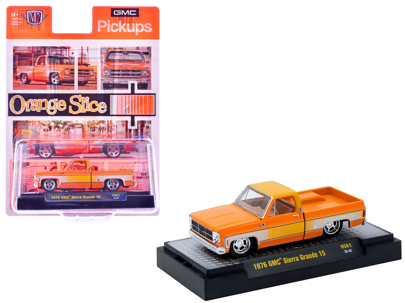 1976 GMC Sierra Grande 15 Pickup Truck Orange and white with Orange Interior Limited Edition to 15994 pieces Worldwide 1/64 Diecast Model Car M2 Machines 31500-HS61