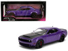 Dodge Challenger SRT Demon Purple Metallic with Matt Black Hood Pink Slips Series 1/18 Diecast Model Car Jada 36473