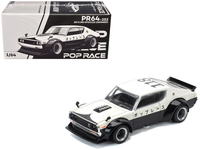 Skyline KPGC110 Kenmeri RHD Right Hand Drive Japan National Police Agency Livery Black and White 1/64 Diecast Model Car Pop Race PR640252