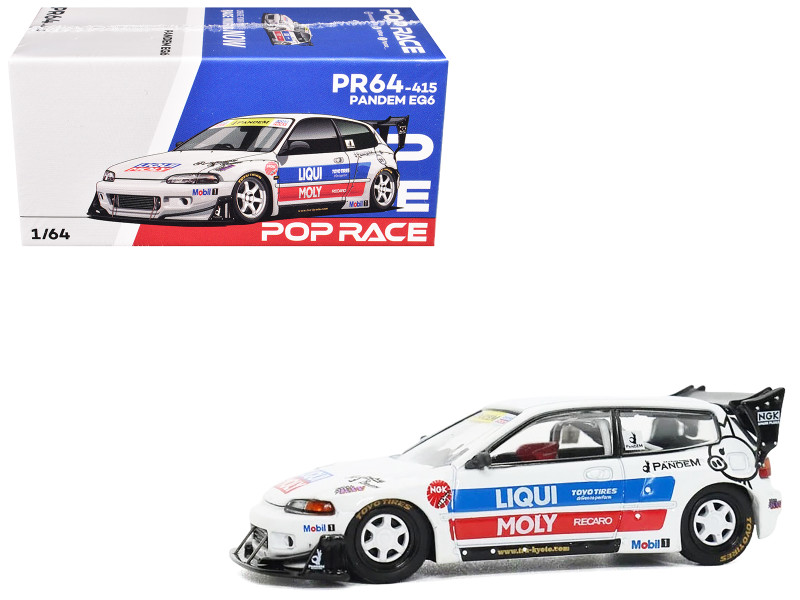 Pandem Civic EG6 RHD Right Hand Drive White with Stripes and Graphics 1/64 Diecast Model Car Pop Race PR640415