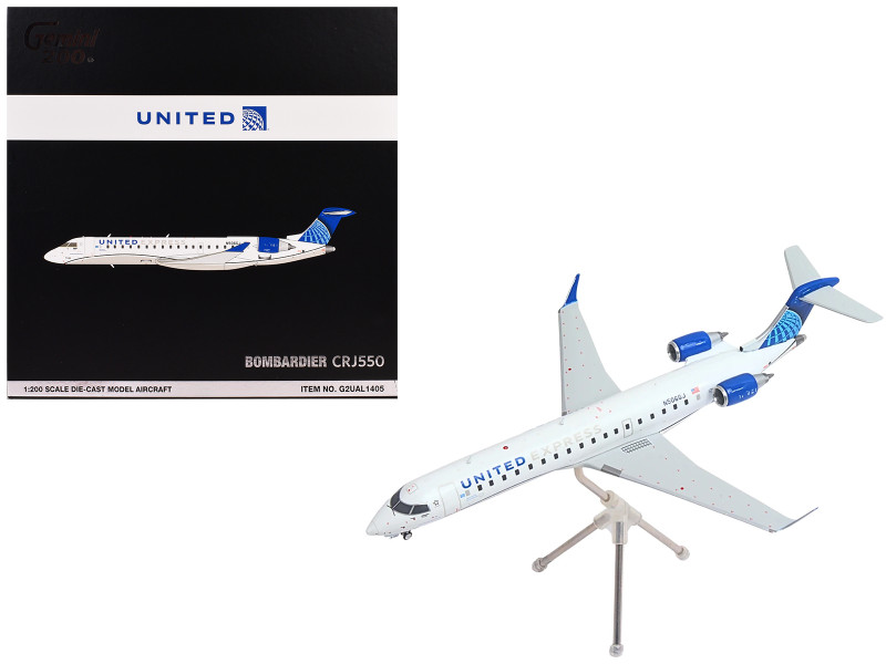 Bombardier CRJ550 Commercial Aircraft United Express N506GJ White with Blue Tail Gemini 200 Series 1/200 Diecast Model Airplane GeminiJets G2UAL1405