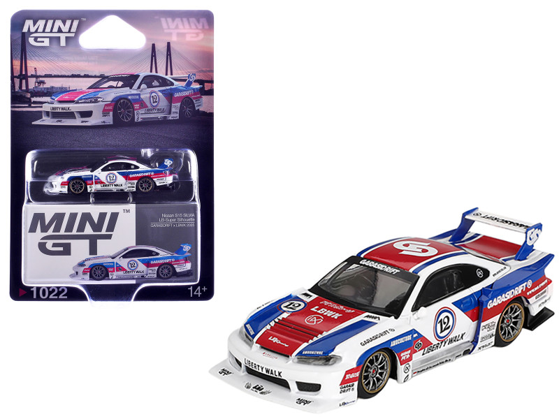 Nissan LB Super Silhouette S15 SILVIA RHD Right Hand Drive GARASIDRIFT x LBWK 2025 White with Blue and Red Stripes Limited Edition 1/64 Diecast Model Car Mini GT MGT01022