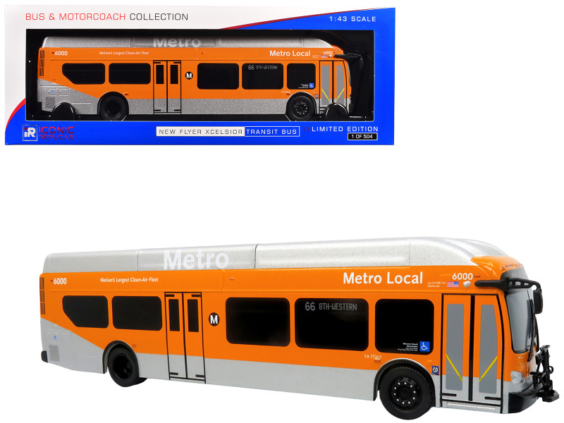 New Flyer Xcelsior Transit Bus Los Angeles Metro Orange and Silver The Bus & Motorcoach Collection Limited Edition to 504 Pieces Worldwide 1/43 Model Iconic Replicas 43-0604