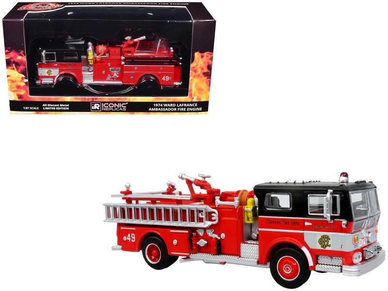 1974 Ward LaFrance Fire Engine Chicago Fire Department Engine 49 Red with Black Top 5 Alarm Series Limited Edition 1/87 (HO) Diecast Model Iconic Replicas 87-0648