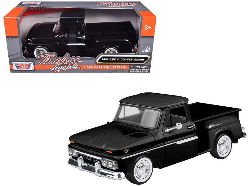 1966 GMC C1000 Fenderside Pickup Truck Black Timeless Legends Series 1/24 Diecast Model Car Motormax 79379bk