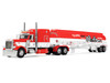 Peterbilt 389 with 63 Mid Roof Sleeper and Heil Fuel Tank Trailer Busted Knuckle Garage Red and White 1/64 Diecast Model DCP/First Gear 60-2146