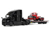 Mack Anthem Sleeper and Landoll 440B 50CA Traveling Axle Trailer Black with Mack B 61 Day Cab Load Red Mack Anniversary 1/64 Diecast Model DCP/First Gear 60-2151