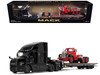 Mack Anthem Sleeper and Landoll 440B 50CA Traveling Axle Trailer Black with Mack B 61 Day Cab Load Red Mack Anniversary 1/64 Diecast Model DCP/First Gear 60-2151