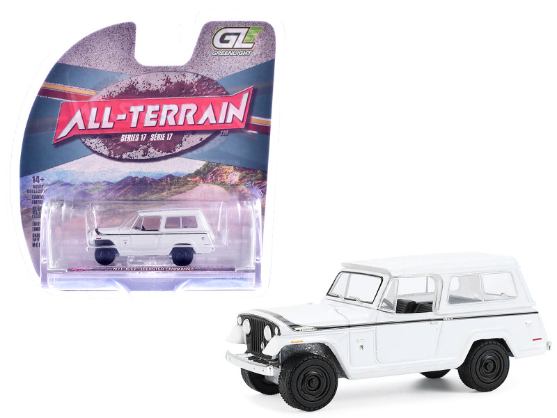 1971 Jeep Jeepster Commando White with Black Stripes All Terrain Series 17 1/64 Diecast Model Car Greenlight 35310C