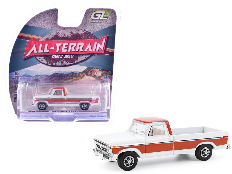 1977 Ford F 150 Ranger XLT Pickup Truck Orange and White All Terrain Series 17 1/64 Diecast Model Car Greenlight 35310D