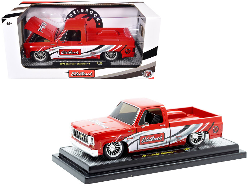 1973 Chevrolet Cheyenne 10 Pickup Truck Edelbrock Red with Graphics Limited Edition to 7850 pieces Worldwide 1/24 Diecast Model Car M2 Machines 40300-135A