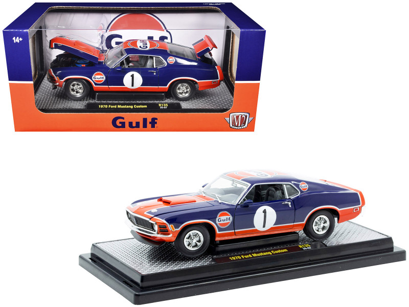 1970 Ford Mustang Custom #1 Gulf Oil Dark Blue with Orange Graphics Limited Edition to 7850 pieces Worldwide 1/24 Diecast Model Car M2 Machines 40300-135B