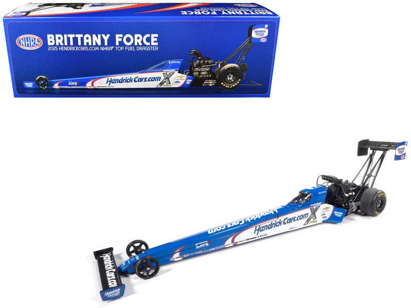 NHRA TFD Top Fuel Dragster #5 Brittany Force HendrickCars com Blue and White 2025 1/24 Diecast Model Auto World AWN044