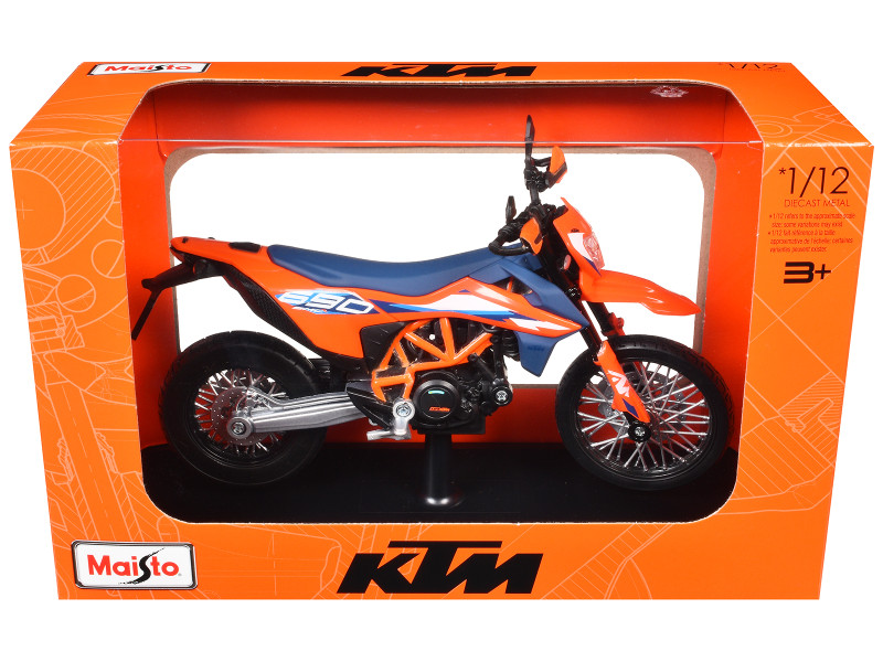 2023 KTM 690 SMC R Orange and Blue with Display Base 1/12 Diecast Model Maisto 32727BL