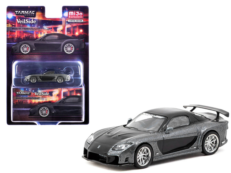 Mazda RX 7 VeilSide Fortune7 RHD Right Hand Drive Gray Metallic and Black Global64 Series 1/64 Diecast Model Car Tarmac Works T64G-075-GY