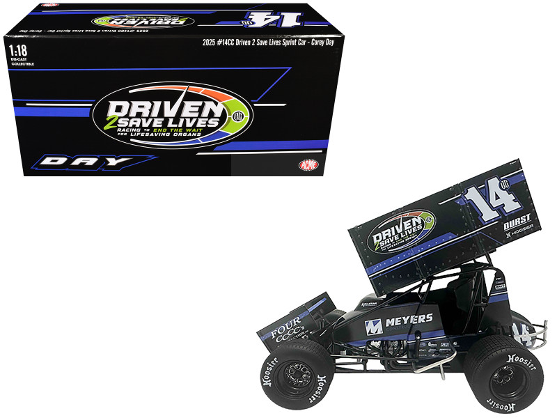 Winged Sprint Car #14CC Corey Day Blue Version Driven 2 Save Lives Jason Meyers Racing (2025) 1/18 Diecast Model Car ACME A1825013