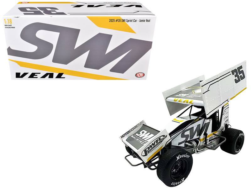 Winged Sprint Car #35 Jamie Veal SWI Earthworks White 2025 1/18 Diecast Model Car ACME A1825020