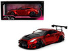 Nissan GT R R35 Liberty Walk Body Kit 2 0 RHD Right Hand Drive Red Metallic with Carbon Hood Pink Slips Series 1/18 Diecast Model Car Jada 36465
