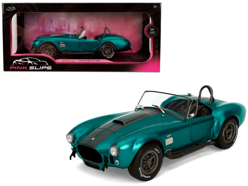 Shelby Cobra 427 MKII Teal Metallic with Gray Stripes Pink Slips