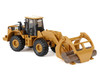 CAT Caterpillar 950G Wheel Loader Yellow with Log Fork and Wood Log Accessories 1/87 HO Diecast Model Diecast Masters 84661CS