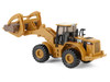 CAT Caterpillar 950G Wheel Loader Yellow with Log Fork and Wood Log Accessories 1/87 HO Diecast Model Diecast Masters 84661CS