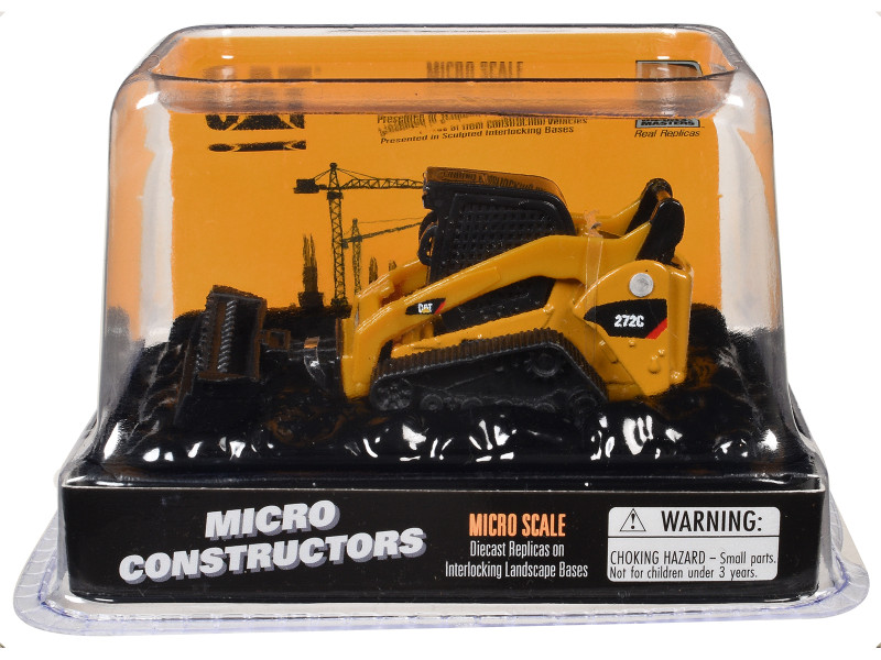 CAT Caterpillar 272C Compact Track Loader with Broom Yellow "Micro-Constructor" Series Diecast Model Diecast Masters 85733CS