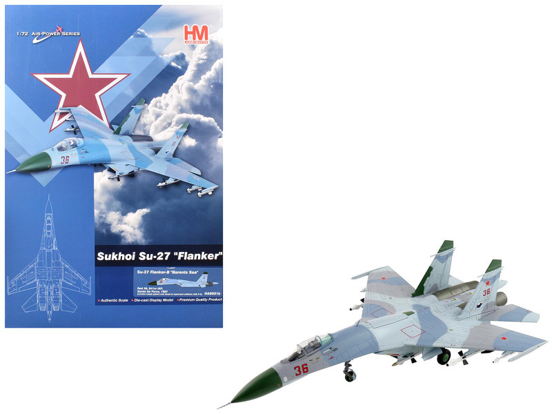 Sukhoi Su-27 Flanker-B Fighter Aircraft Red 36 Barents Sea 941st IAP 1987 Soviet Air Force Air Power Series 1/72 Diecast Model Hobby Master HA6001B