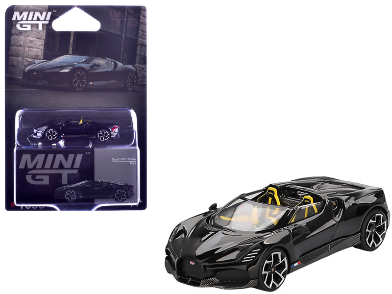 Bugatti W16 Mistral Black with Yellow Interior Limited Edition 1/64 Diecast Model Car Mini GT MGT01058