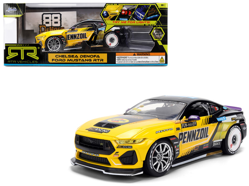 Ford Mustang RTR #88 Chelsea Denofa Pennzoil Formula Drift PRO Championship 2025 with Lights RTR Vehicles Series 1/24 Diecast Model Car Jada 37326