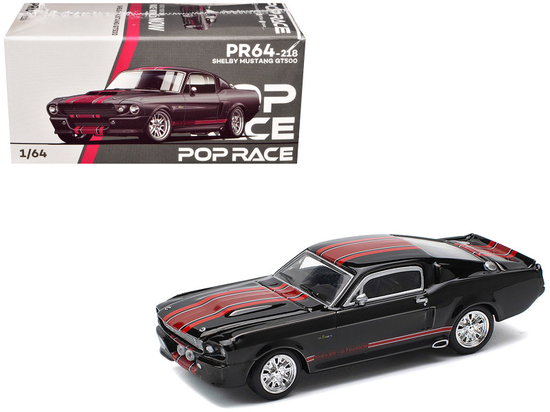 Shelby Mustang GT500 Dark Chrome with Red Stripes 1/64 Diecast Model Car Pop Race PR640218