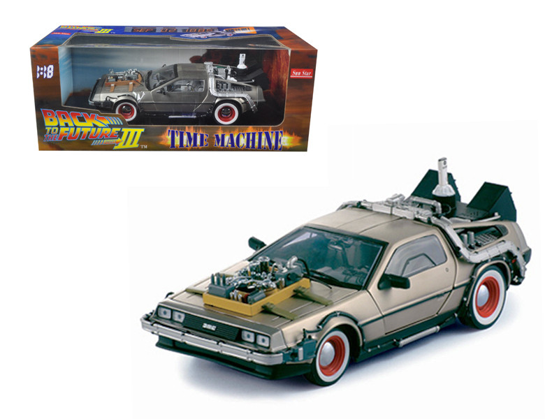 Delorean Time Machine From Back To The Future Iii Movie 1 18 Diecast Model Car By Sunstar