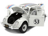 Volkswagen Beetle #53 Herbie White with Stripes The Love Bug 1968 Movie with Extra Wheels 1/24 Diecast Model Car Jada 37584