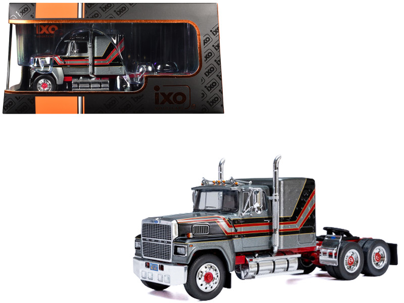 1978 Ford LTL 9000 Truck Tractor Gray Metallic with Red and Black Stripes 1/43 Diecast Model IXO Models TR22222