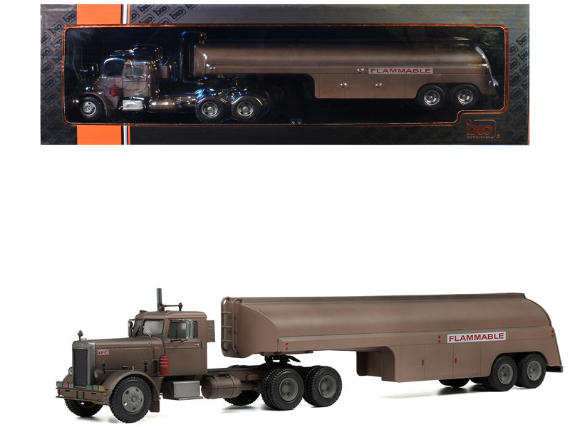 1955 Peterbilt 281 Truck with Tank Trailer Brown (Weathered) 1/43 Diecast Model IXO Models TTR03822