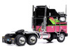 1976 Kenworth K100 Aerodyne Truck Tractor Black and Pink with Graphics 1/64 Diecast Model IXO Models U64TR006
